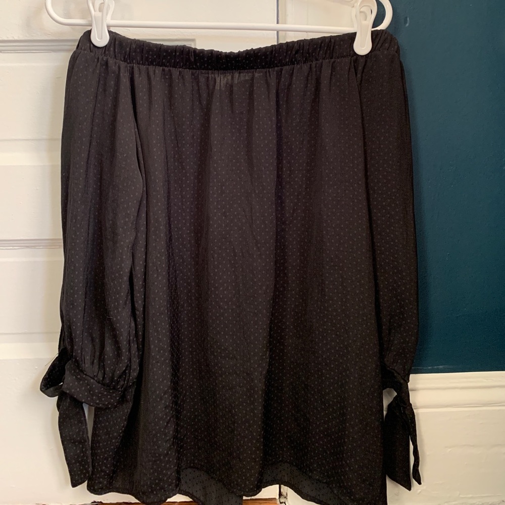 Off the shoulder black polka dot blouse